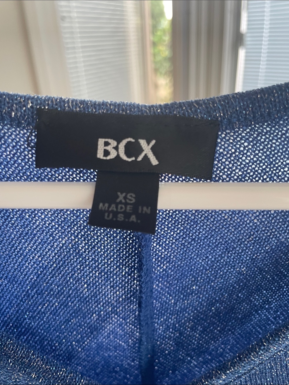 BCX Blue Metallic Stripe V-Neck Ruched Short Sleeve Top - Picture 4 of 6